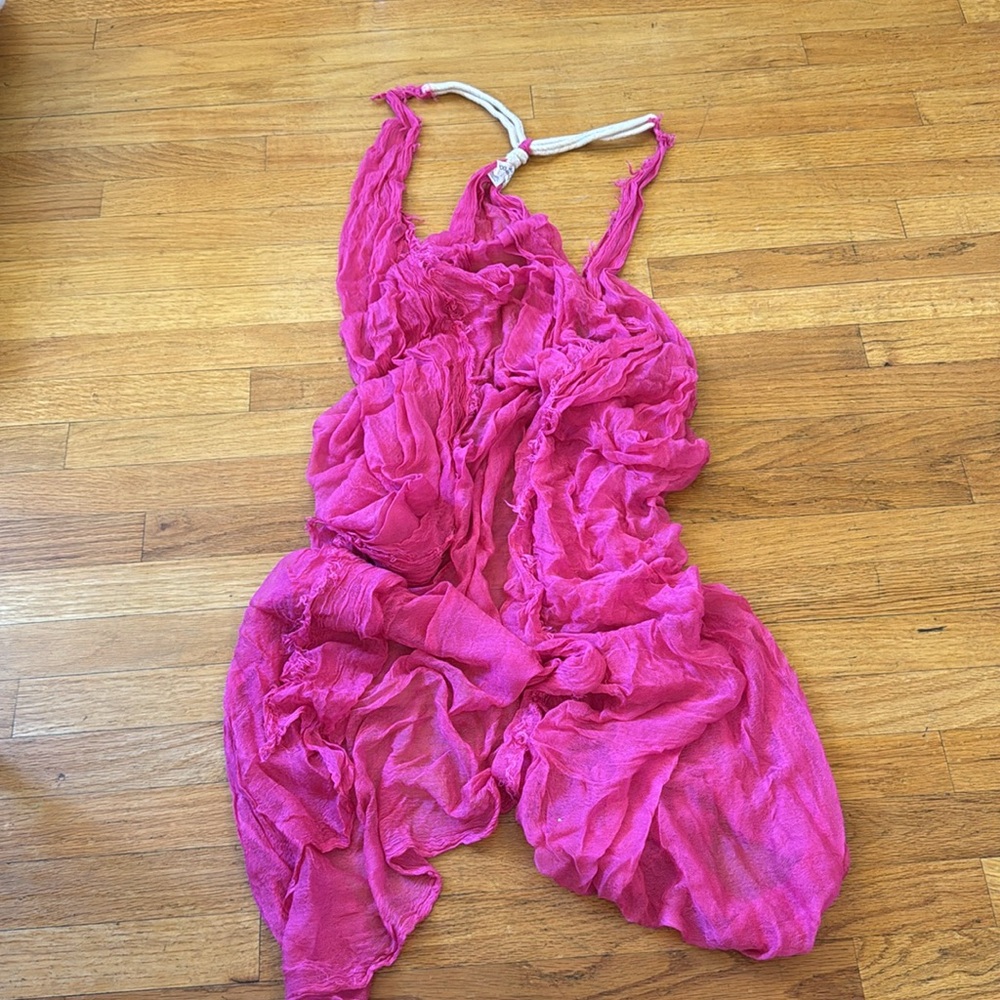 Pool to Party by Subtle Luxury Pink Sheer Swim Cover-Up Modal Luxe Wrap Tie Vest - Picture 5 of 5